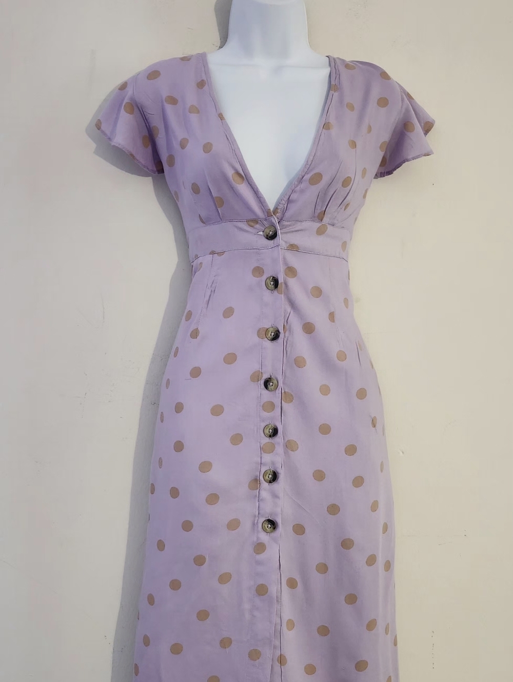 L*Space Jordan Lavender Tan Polka Dot V-Neck Midi Dress Size: S
